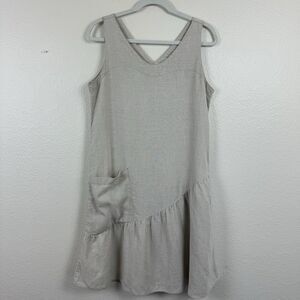 Garnet Hill Linen Trapeze Dress Drop Waist Ruffle Hem Lagenlook Natural Tan 10